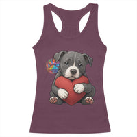 Pitbull Mom Racerback Tank Top Cute Puppy Hugging Heart Love Dog - Wonder Print Shop