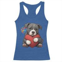 Pitbull Mom Racerback Tank Top Cute Puppy Hugging Heart Love Dog - Wonder Print Shop