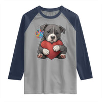 Pitbull Mom Raglan Shirt Cute Puppy Hugging Heart Love Dog - Wonder Print Shop