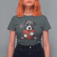 Pitbull Mom T Shirt For Women Cute Puppy Hugging Heart Love Dog - Wonder Print Shop