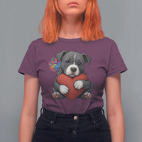 Pitbull Mom T Shirt For Women Cute Puppy Hugging Heart Love Dog - Wonder Print Shop