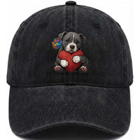 Pitbull Mom Washed Cotton Baseball Cap Cute Puppy Hugging Heart Love Dog
