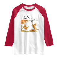Funny Hello Fall Thanksgiving Golden Retriever Raglan Shirt - Wonder Print Shop
