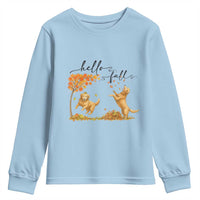 Funny Hello Fall Thanksgiving Golden Retriever Youth Sweatshirt - Wonder Print Shop