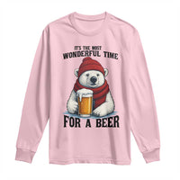 It is The Most Wonderful Time For A Beer Long Sleeve Shirt Funny Polar Bear Drinking Beer - Wonder Print Shop