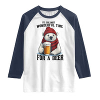 It is The Most Wonderful Time For A Beer Raglan Shirt Funny Polar Bear Drinking Beer - Wonder Print Shop