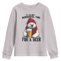 It is The Most Wonderful Time For A Beer Youth Sweatshirt Funny Polar Bear Drinking Beer - Wonder Print Shop