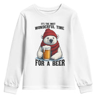 It is The Most Wonderful Time For A Beer Youth Sweatshirt Funny Polar Bear Drinking Beer - Wonder Print Shop