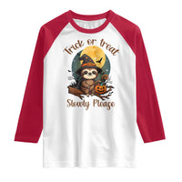 Funny Halloween Sloth Raglan Shirt Trick Or Treat Slowly Please - Wonder Print Shop