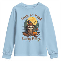 Funny Halloween Sloth Youth Sweatshirt Trick Or Treat Slowly Please - Wonder Print Shop