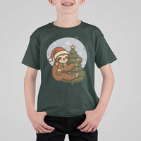 Funny Xmas T Shirt For Kid Slothin Around The Christmas Tree - Wonder Print Shop