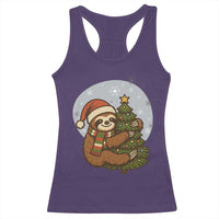 Funny Xmas Racerback Tank Top Slothin Around The Christmas Tree - Wonder Print Shop