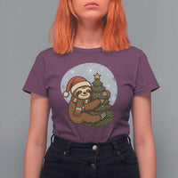 Funny Xmas T Shirt For Women Slothin Around The Christmas Tree - Wonder Print Shop