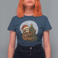 Funny Xmas T Shirt For Women Slothin Around The Christmas Tree - Wonder Print Shop