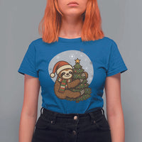 Funny Xmas T Shirt For Women Slothin Around The Christmas Tree - Wonder Print Shop