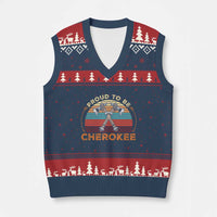 Cherokee Heritage Pride V-Neck Knit Sweater Vest Vintage Sunset Tomahawk Native American Graphic