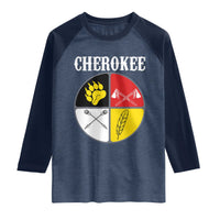 Cherokee Cultural Pride Raglan Shirt Native American Medicine Wheel Art