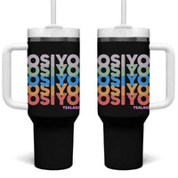 Osiyo Tsalagi Cherokee Native American Pride Tumbler With Handle Retro Stacked Typography