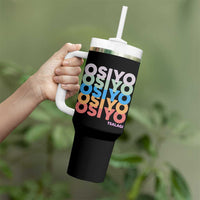 Osiyo Tsalagi Cherokee Native American Pride Tumbler With Handle Retro Stacked Typography