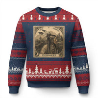 Cherokee Pride Strength Ugly Christmas Sweater Native American Vintage Postage Stamp Graphic