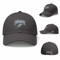 Cherokee Native American Heritage Baseball Cap Blue Feather Filigree Typography