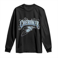 Cherokee Native American Heritage Long Sleeve Shirt Blue Feather Filigree Typography