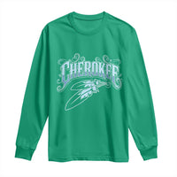 Cherokee Native American Heritage Long Sleeve Shirt Blue Feather Filigree Typography