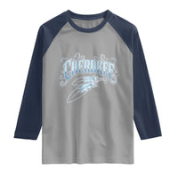 Cherokee Native American Heritage Raglan Shirt Blue Feather Filigree Typography