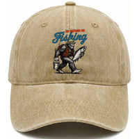 Id Rather Be Fishing Washed Cotton Baseball Cap Funny Bigfoot Fishing