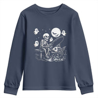 Halloween Skeleton Fishing Youth Sweatshirt Funny Fisherman Gift - Wonder Print Shop