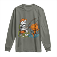 Halloween Fishing Lover Long Sleeve Shirt Skeleton Humor Gift - Wonder Print Shop