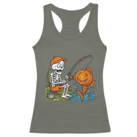 Halloween Fishing Lover Racerback Tank Top Skeleton Humor Gift - Wonder Print Shop