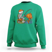 Halloween Fishing Lover Sweatshirt Skeleton Humor Gift - Wonder Print Shop