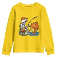 Halloween Fishing Lover Youth Sweatshirt Skeleton Humor Gift - Wonder Print Shop