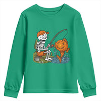 Halloween Fishing Lover Youth Sweatshirt Skeleton Humor Gift - Wonder Print Shop