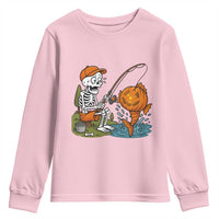 Halloween Fishing Lover Youth Sweatshirt Skeleton Humor Gift - Wonder Print Shop