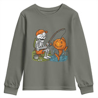 Halloween Fishing Lover Youth Sweatshirt Skeleton Humor Gift - Wonder Print Shop