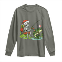 Christmas Skeleton Fishing Long Sleeve Shirt Funny Holiday Gift - Wonder Print Shop