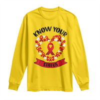 Know Your Status Red Ribbon HIV AIDS Awareness Support Month Gift Long Sleeve Shirt - Wonder Print Shop