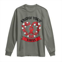 Know Your Status Red Ribbon HIV AIDS Awareness Support Month Gift Long Sleeve Shirt - Wonder Print Shop