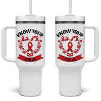 Know Your Status Red Ribbon HIV AIDS Awareness Support Month Gift Tumbler With Handle - Wonder Print Shop