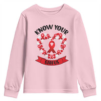 Know Your Status Red Ribbon HIV AIDS Awareness Support Month Gift Youth Sweatshirt - Wonder Print Shop