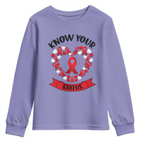 Know Your Status Red Ribbon HIV AIDS Awareness Support Month Gift Youth Sweatshirt - Wonder Print Shop