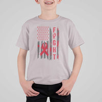 Fight For A Cure HIV AIDS Awareness T Shirt For Kid Patriotic Red Ribbon Gift - Wonder Print Shop