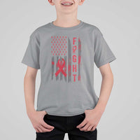 Fight For A Cure HIV AIDS Awareness T Shirt For Kid Patriotic Red Ribbon Gift - Wonder Print Shop