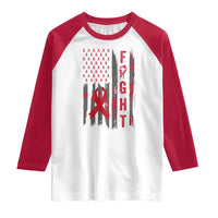 Fight For A Cure HIV AIDS Awareness Raglan Shirt Patriotic Red Ribbon Gift - Wonder Print Shop
