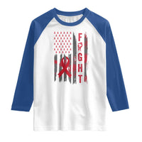 Fight For A Cure HIV AIDS Awareness Raglan Shirt Patriotic Red Ribbon Gift - Wonder Print Shop
