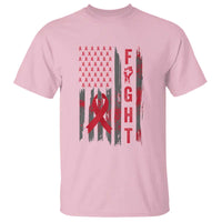 Fight For A Cure HIV AIDS Awareness T Shirt Patriotic Red Ribbon Gift - Wonder Print Shop