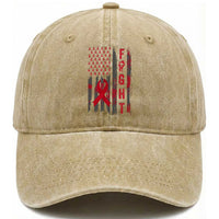 Fight For A Cure HIV AIDS Awareness Washed Cotton Baseball Cap Patriotic Red Ribbon Gift