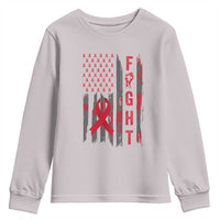 Fight For A Cure HIV AIDS Awareness Youth Sweatshirt Patriotic Red Ribbon Gift - Wonder Print Shop